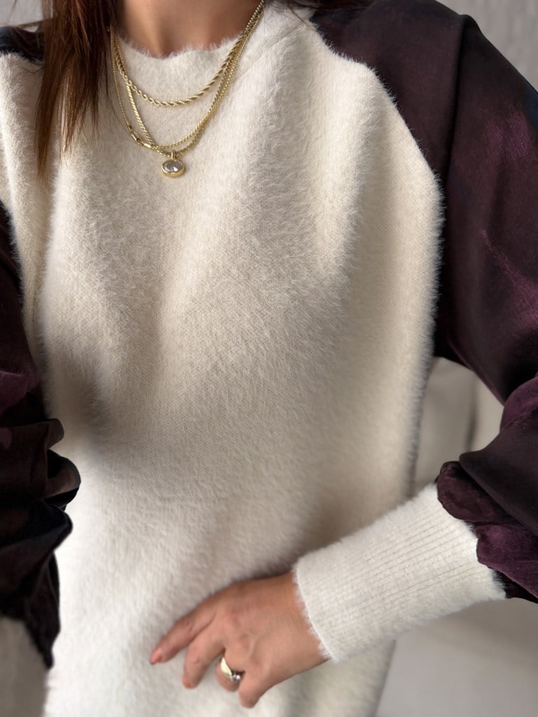 Ekru Reglan Kol Kumaş Detalı Yumoş Tunik