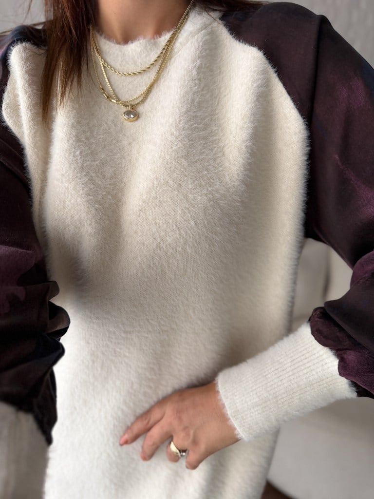 Ekru Reglan Kol Kumaş Detalı Yumoş Tunik