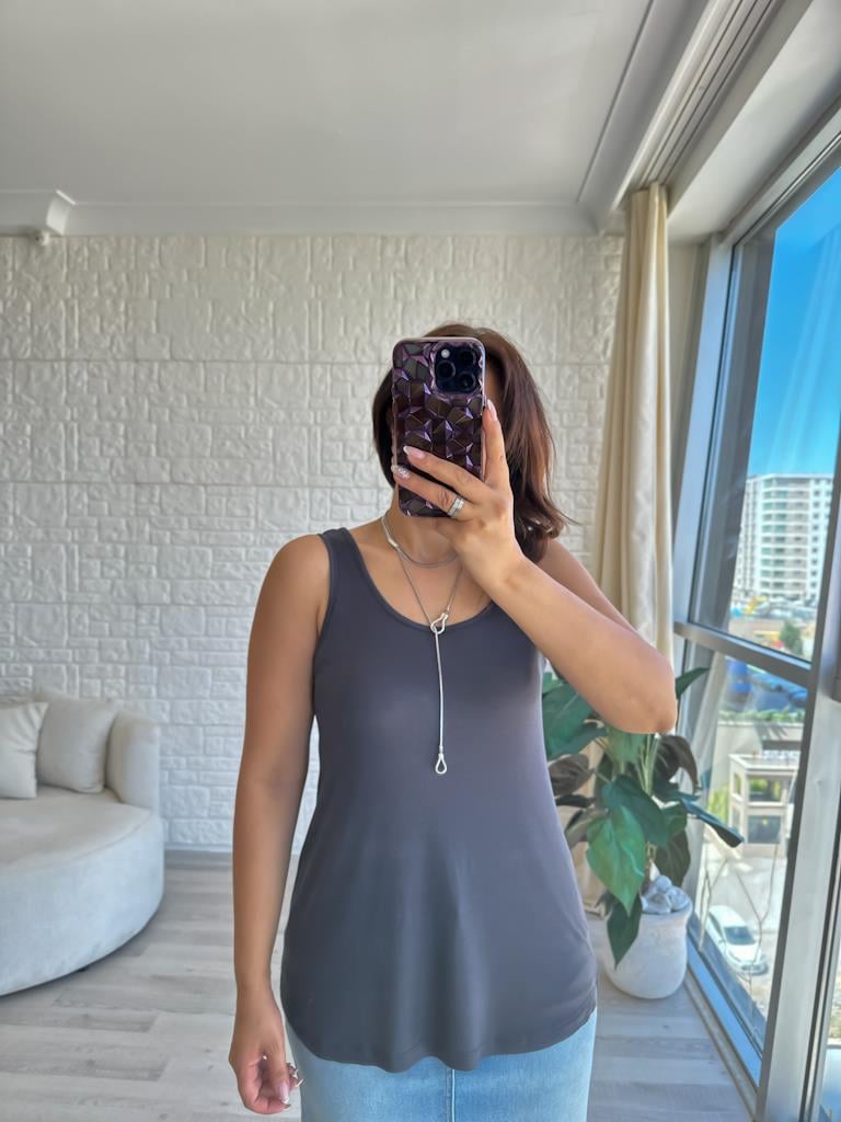 Füme Kalın Askılı Dökümlü Premium Modal Atlet Bluz