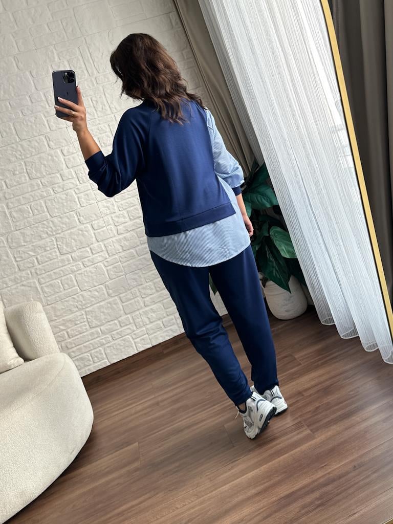 Gömlek Garnili Yan Bağlama Detaylı Modal Takım Lacivert