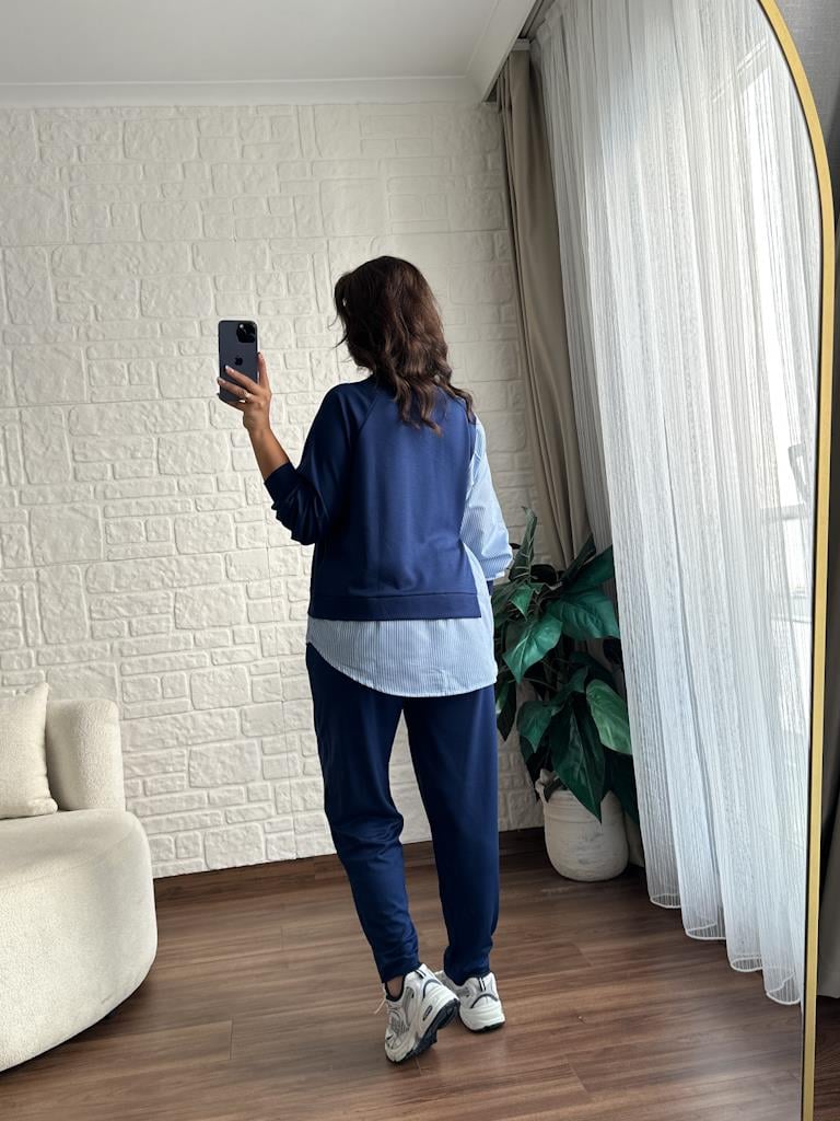 Gömlek Garnili Yan Bağlama Detaylı Modal Takım Lacivert