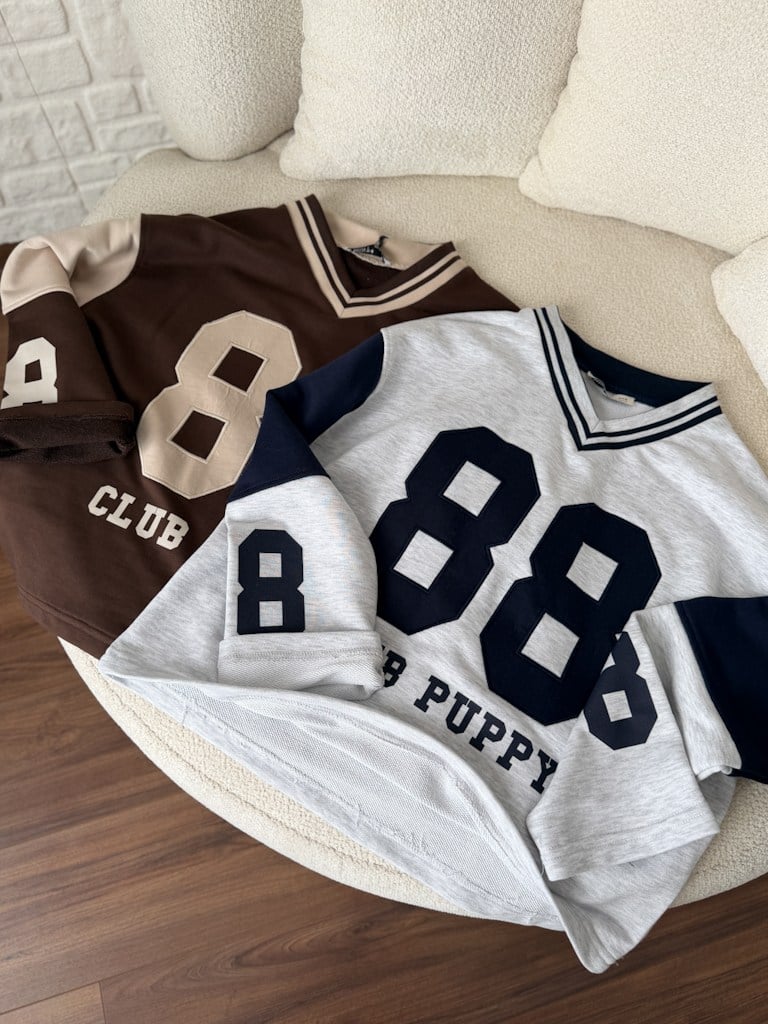 Gri Lacivert V Yaka 88 Nakışlı İki iplik Pamuk Sweat