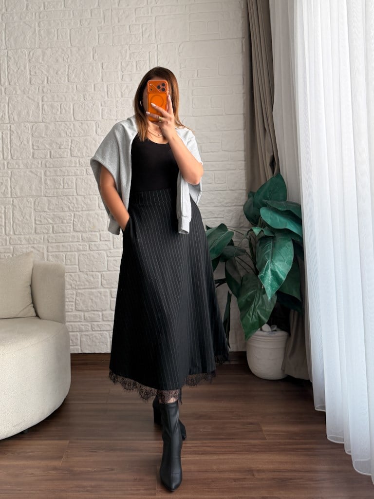 Gri Sweatli Atlet Etek Üçlü Takım