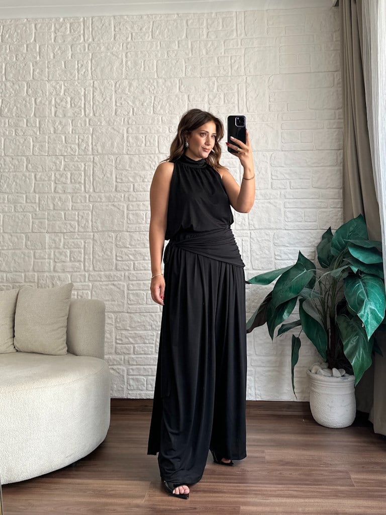 Halter Yaka Tasarım Şalvar Bluz Takım