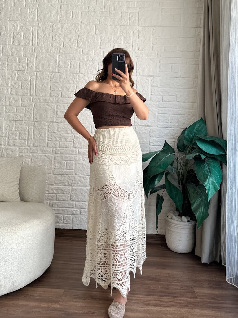 İtalyan Beli Lastikl Güpür Danteli Etek