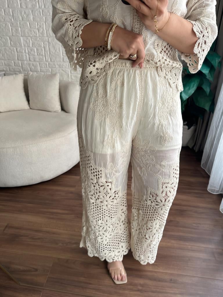 İtalyan Nakışlı Pantolon Bluz Takım