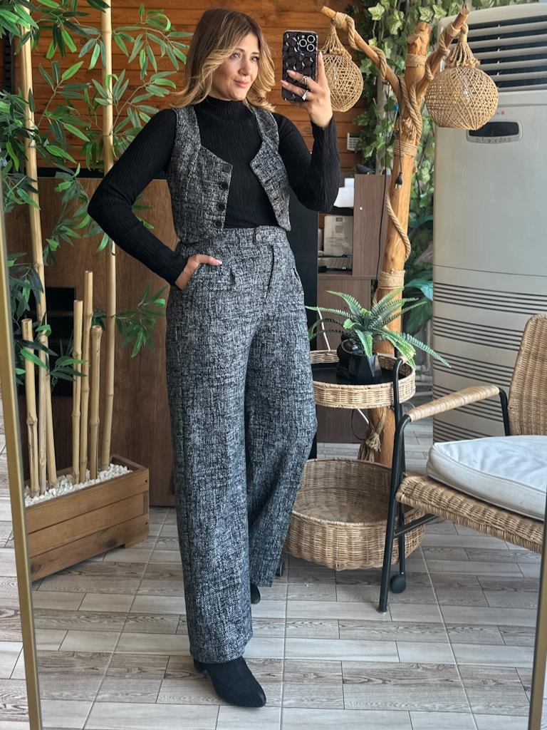 Jakar Kumaş Düğmeli Crop Yelek