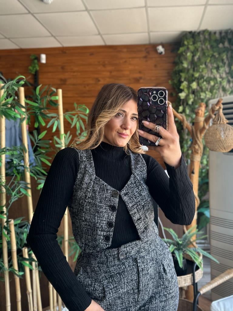 Jakar Kumaş Düğmeli Crop Yelek