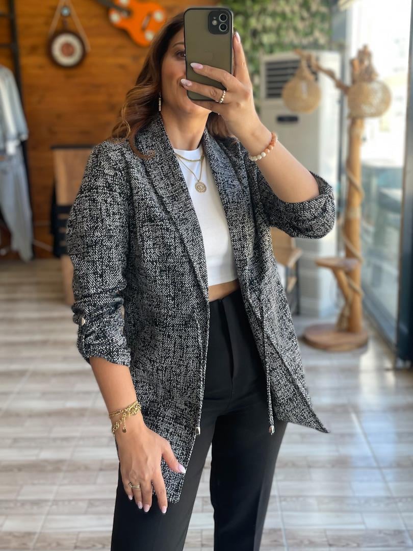 Jakar Kumaş İpli Ceket Gri
