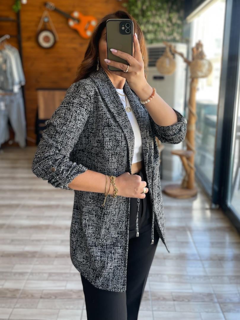 Jakar Kumaş İpli Ceket Gri