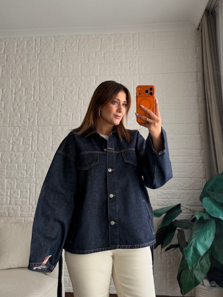 Kadife Yaka Geniş Kol Oversize Ceket