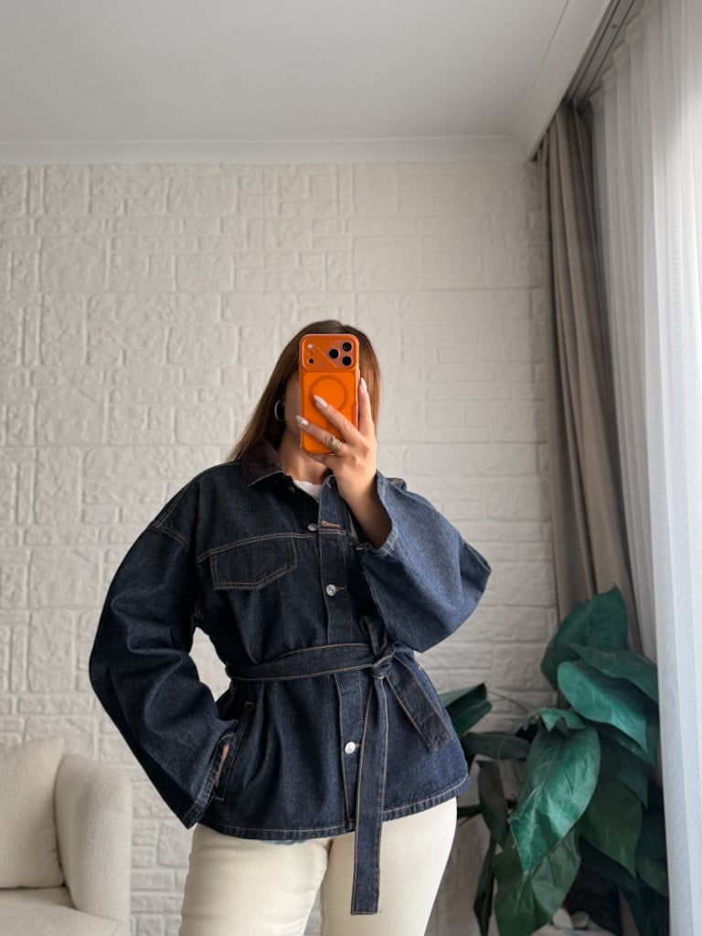 Kadife Yaka Geniş Kol Oversize Ceket