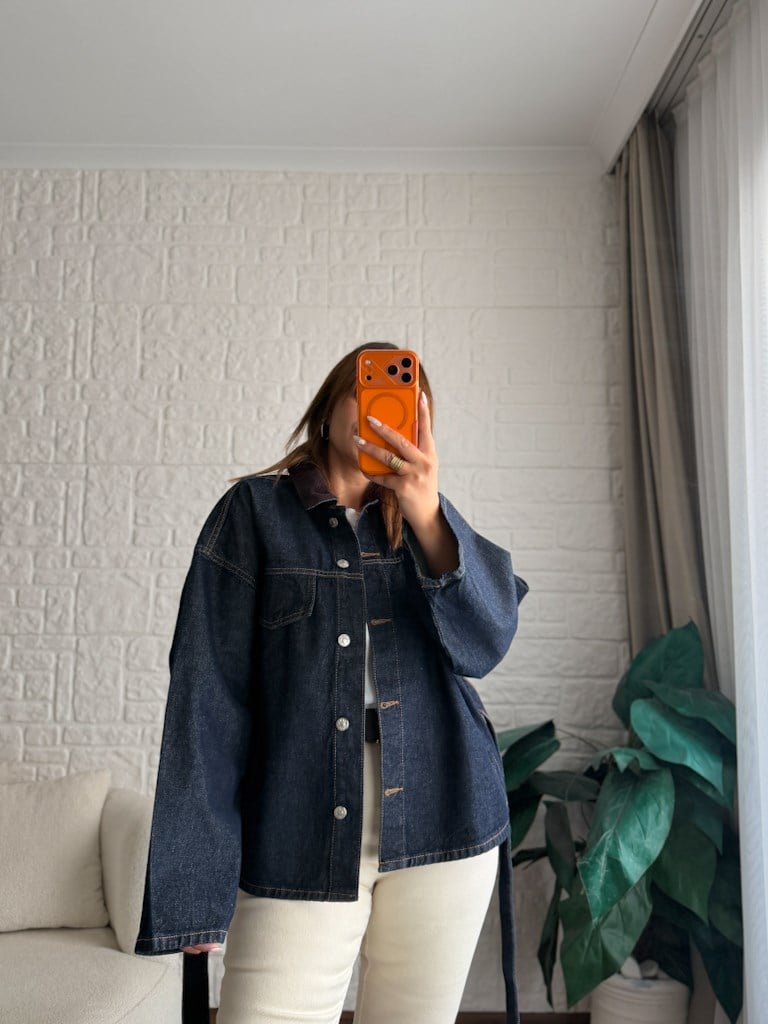 Kadife Yaka Geniş Kol Oversize Ceket