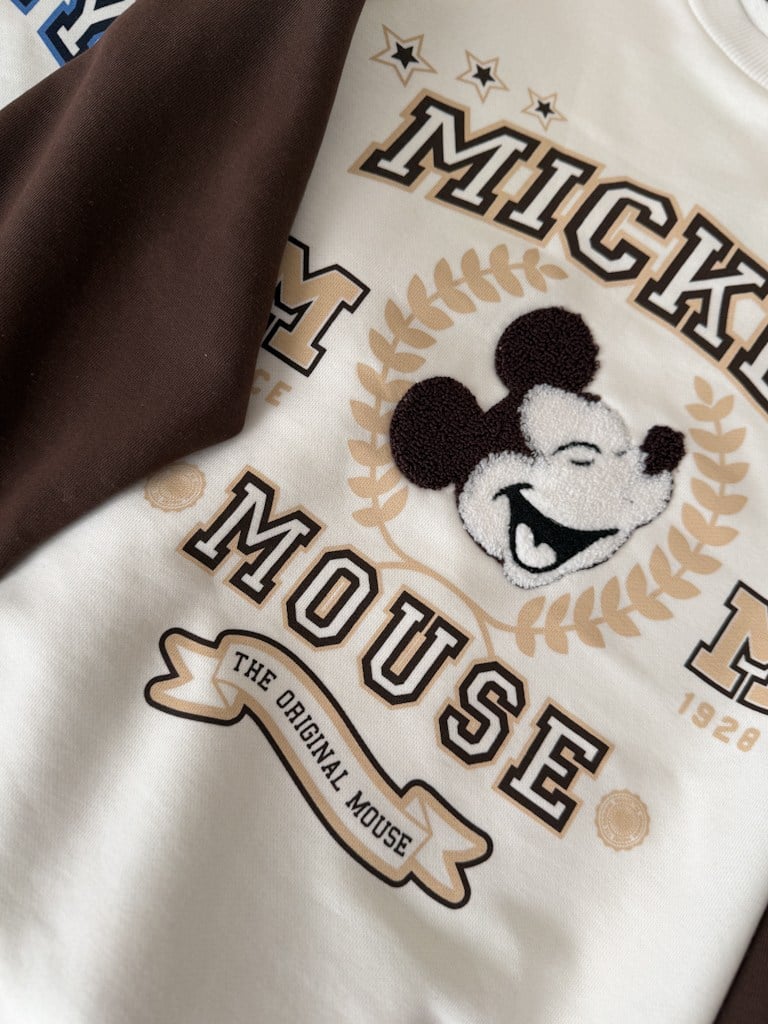 Kahverengi Ekru Mickey Panç Nakışlı İki İplik Pamuk Sweat