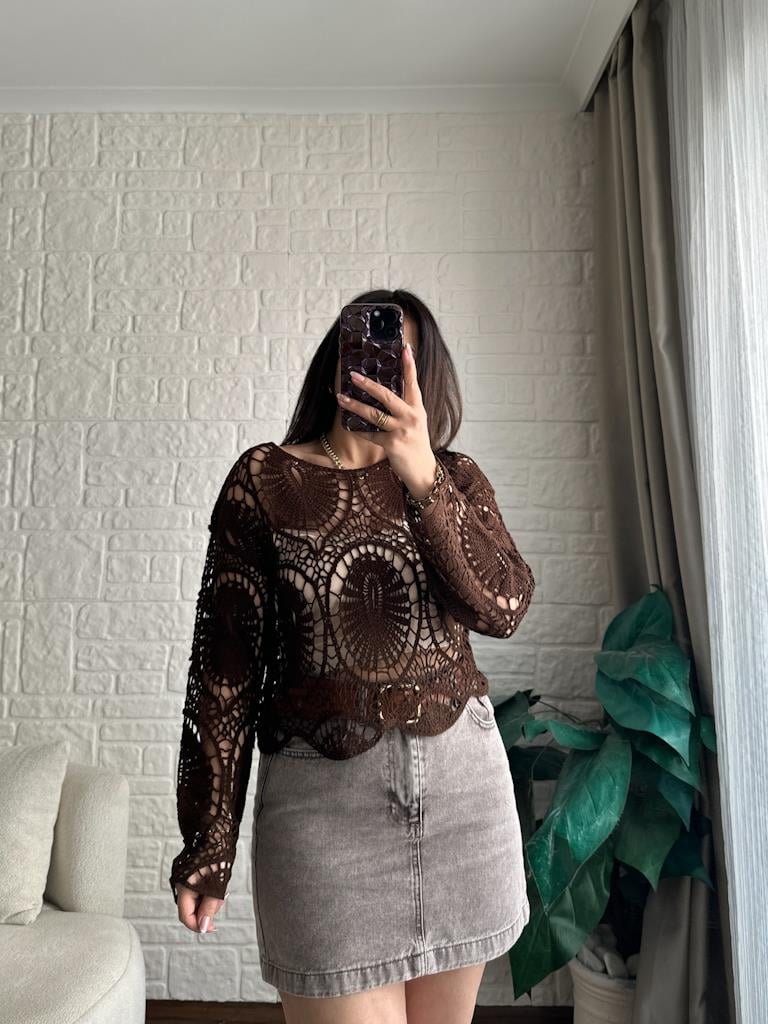 Kahverengi  Örme Detay Bluz