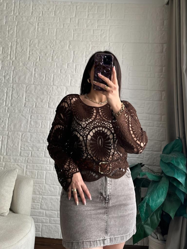 Kahverengi  Örme Detay Bluz