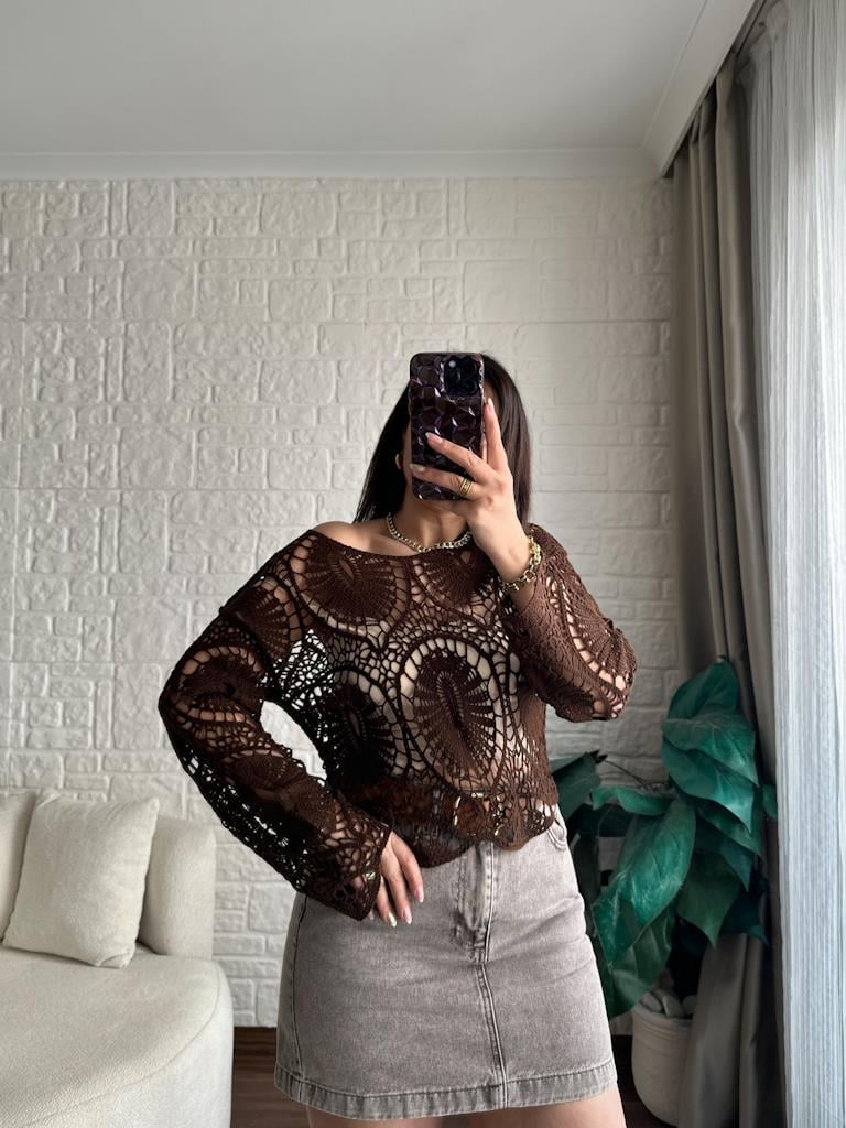 Kahverengi  Örme Detay Bluz