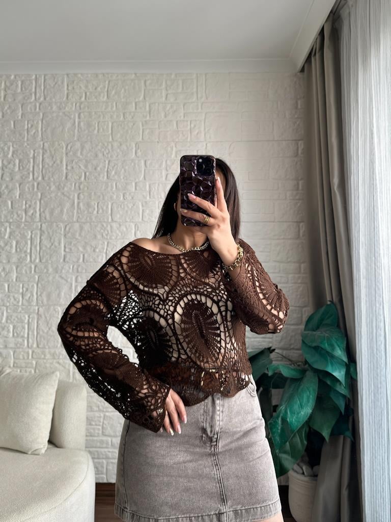 Kahverengi  Örme Detay Bluz