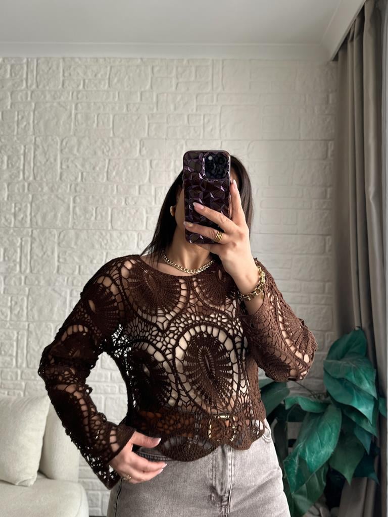 Kahverengi  Örme Detay Bluz