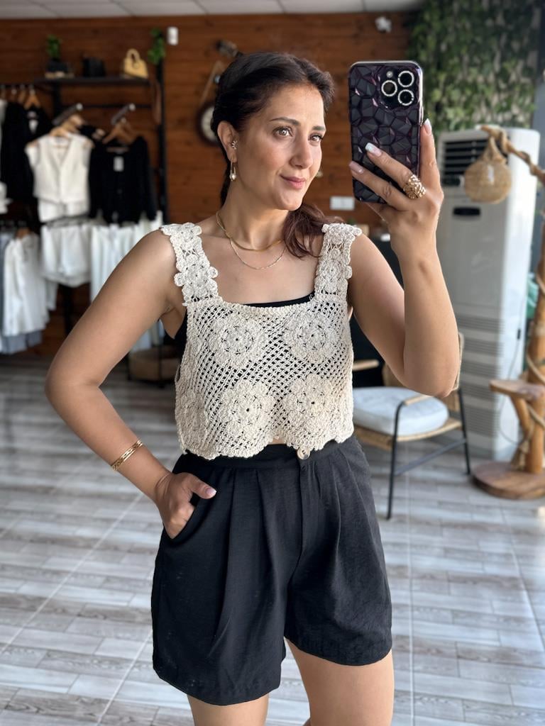 Kalın Askılı Örme Detay Yelek Süveter