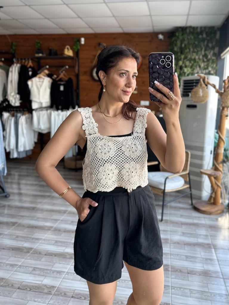 Kalın Askılı Örme Detay Yelek Süveter