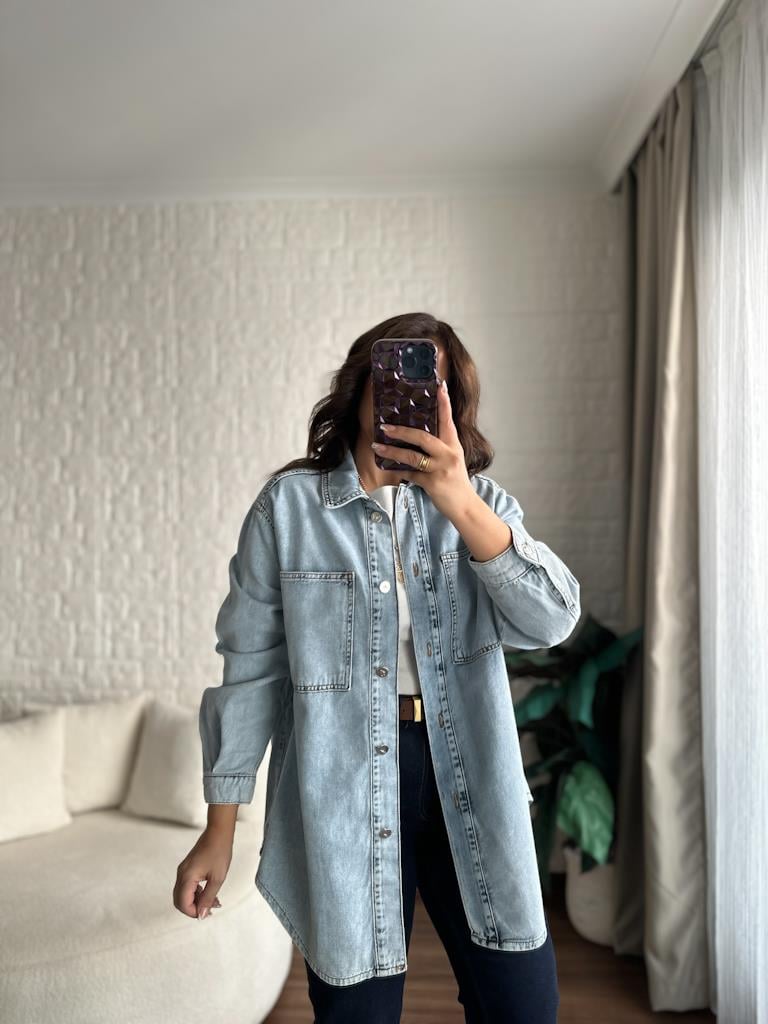 Kar Yıkama Oversize Jean Ceket