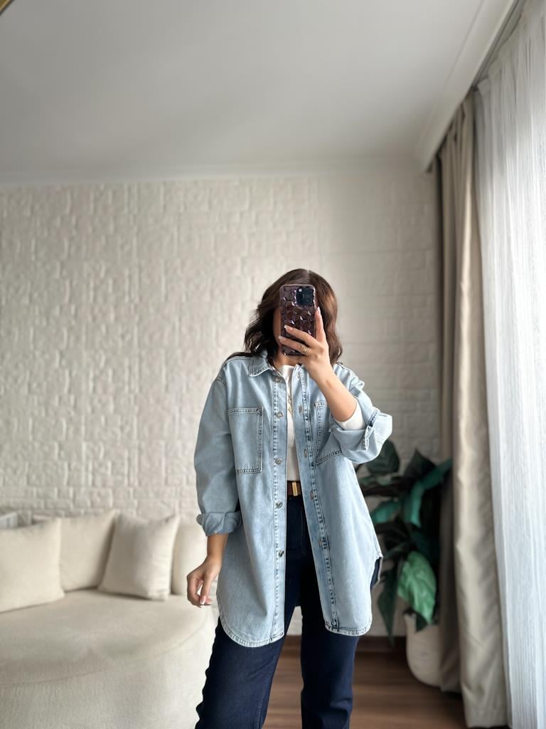 Kar Yıkama Oversize Jean Ceket