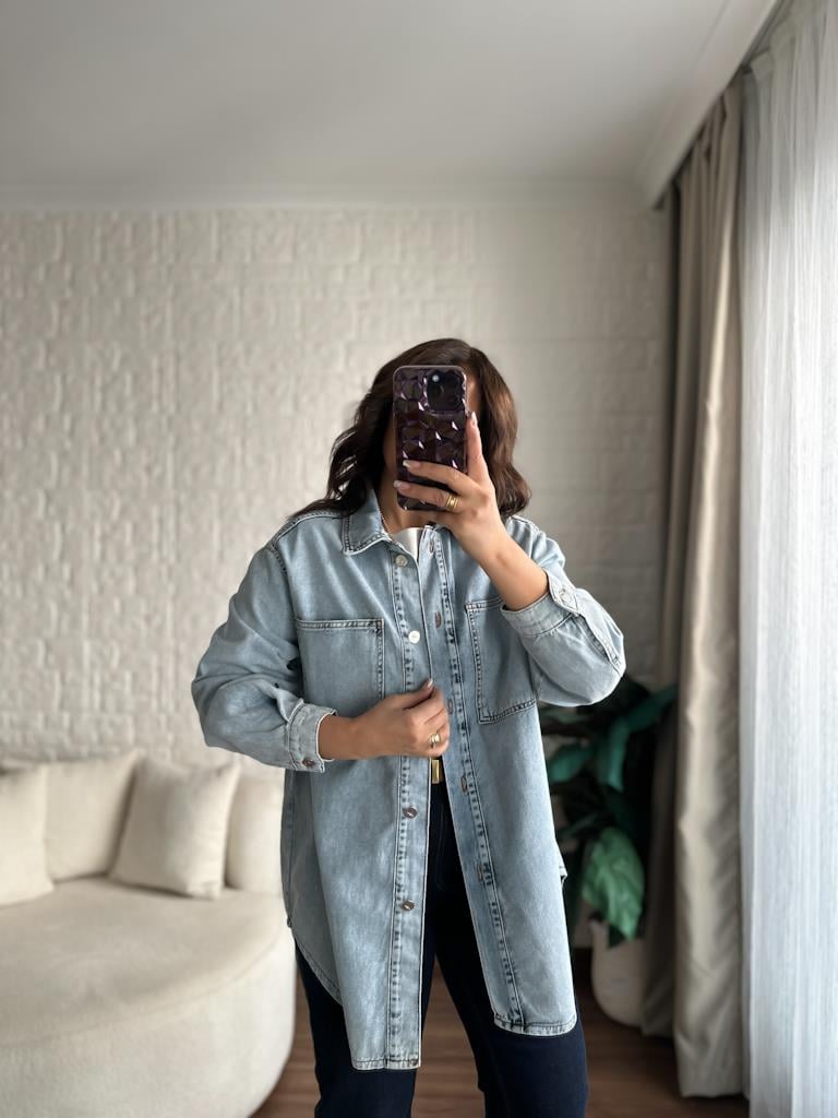 Kar Yıkama Oversize Jean Ceket