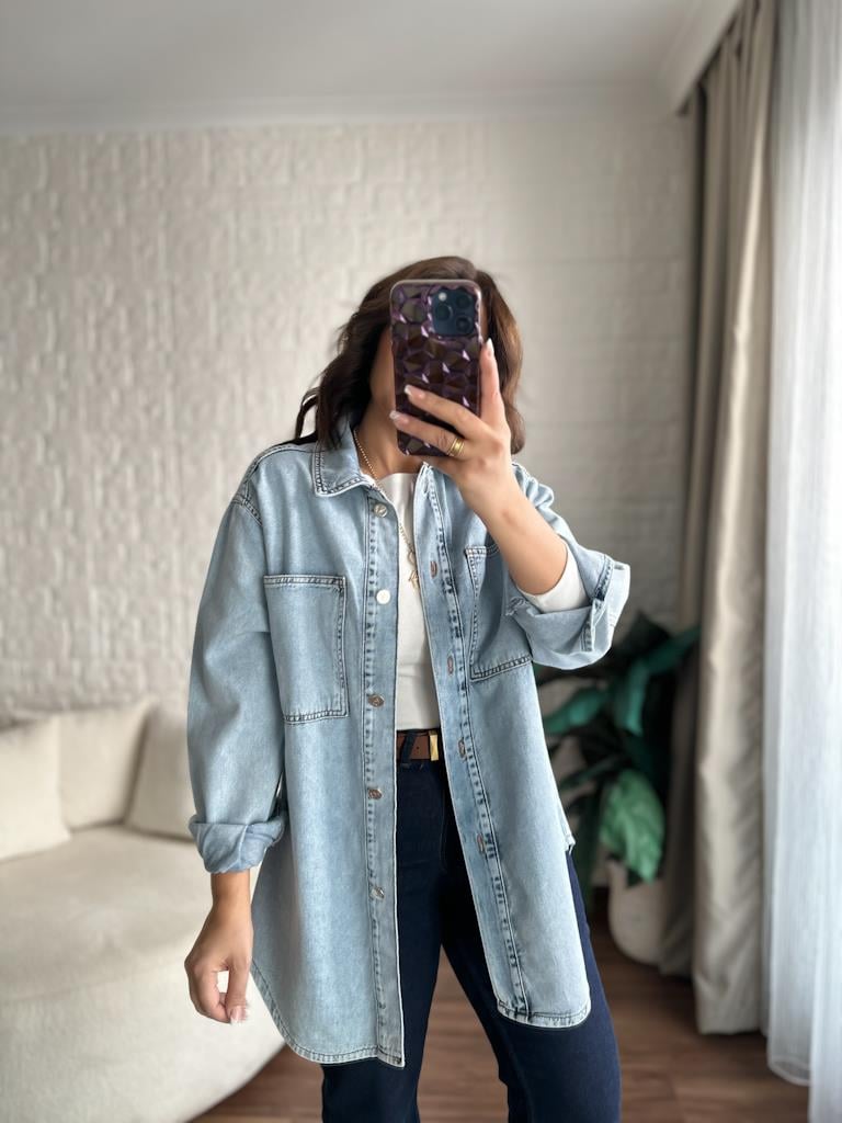 Kar Yıkama Oversize Jean Ceket