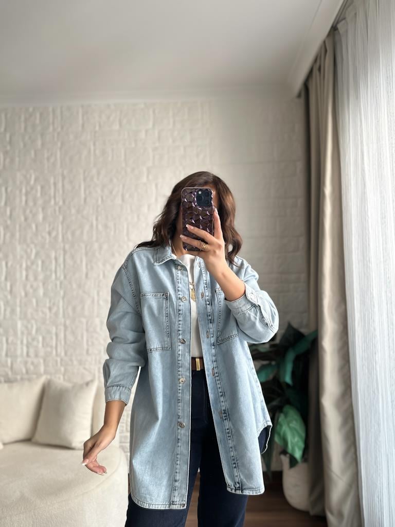 Kar Yıkama Oversize Jean Ceket