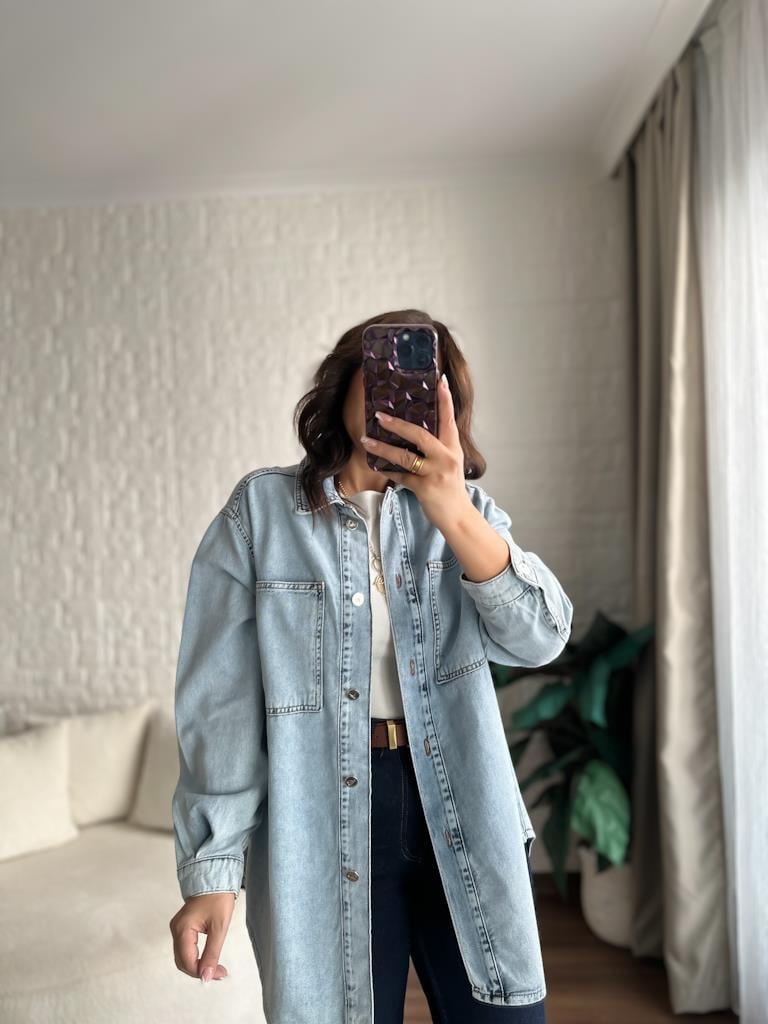 Kar Yıkama Oversize Jean Ceket