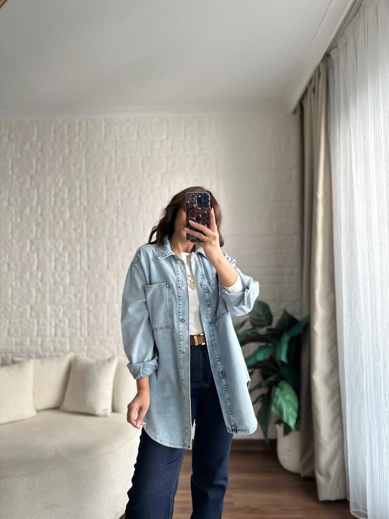 Kar Yıkama Oversize Jean Ceket