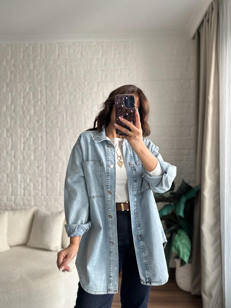 Kar Yıkama Oversize Jean Ceket