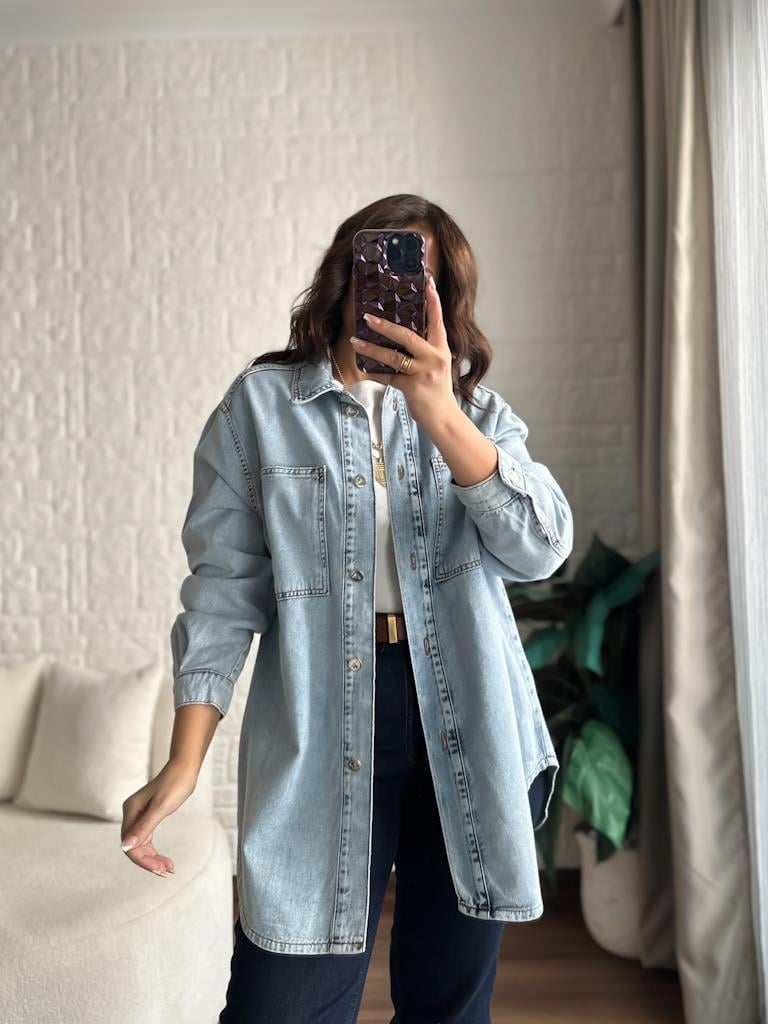 Kar Yıkama Oversize Jean Ceket