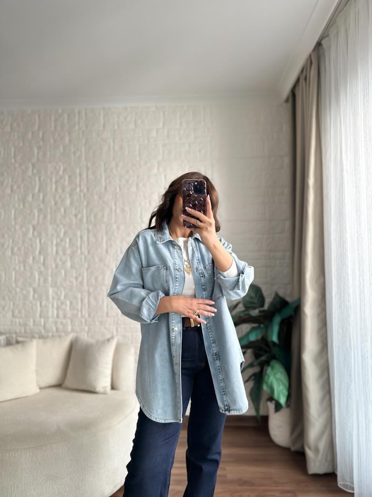 Kar Yıkama Oversize Jean Ceket