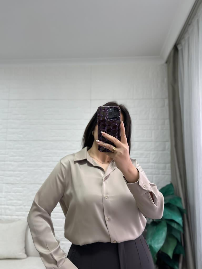 Karol İpek Saten Gömlek Bej