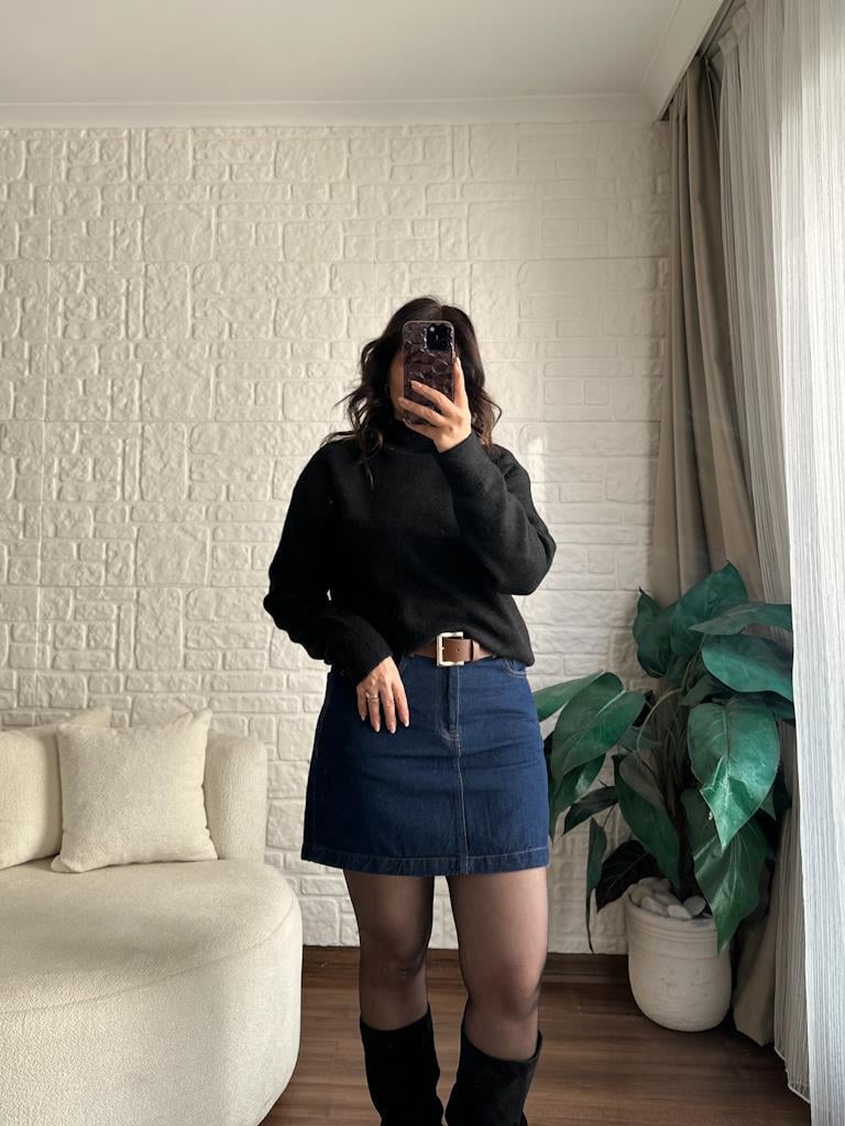Kemerli Mini Kot Etek Lacivert
