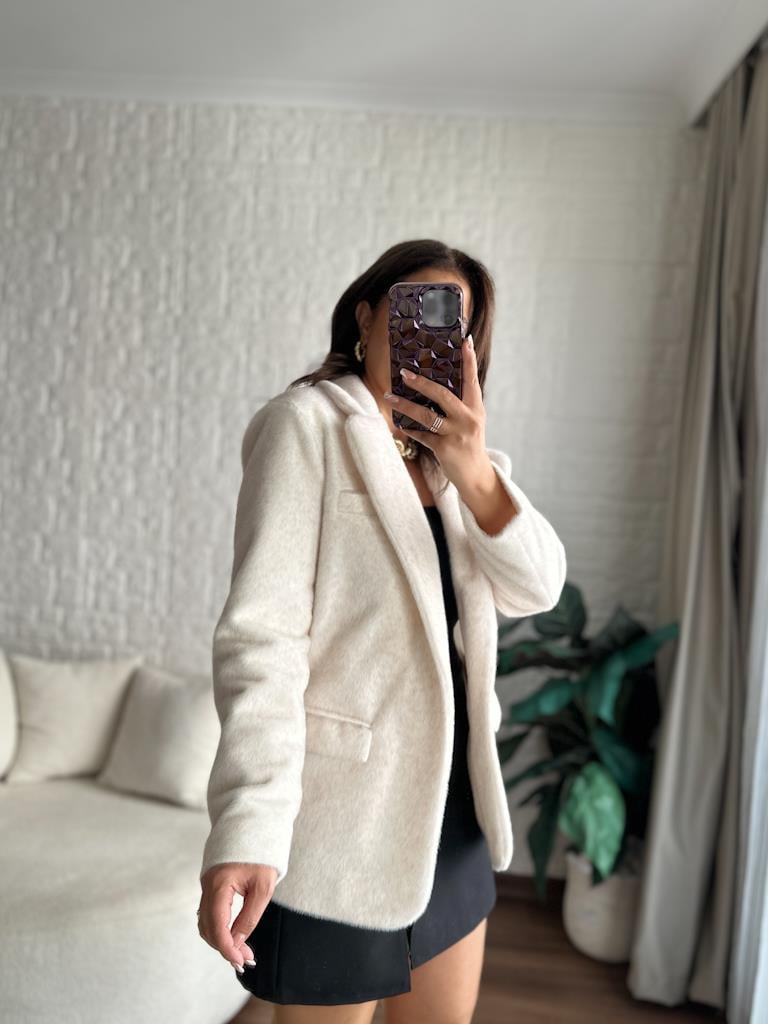 Kemerli Tay Flock Blazer Ceket