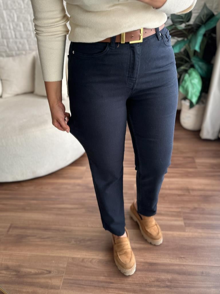 Kesik Paça Yüksek Bel Mom Fit Lacivert