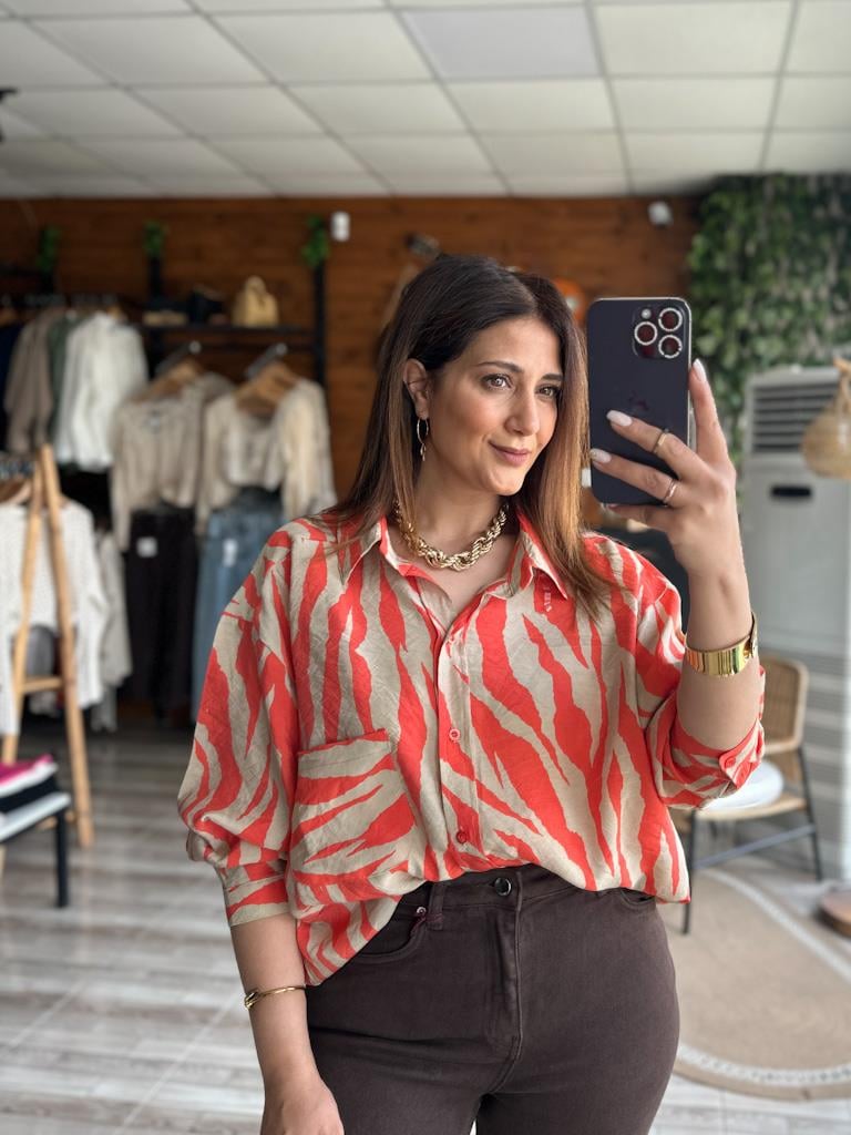 Kiremit Bej Desenli Salaş Gömlek