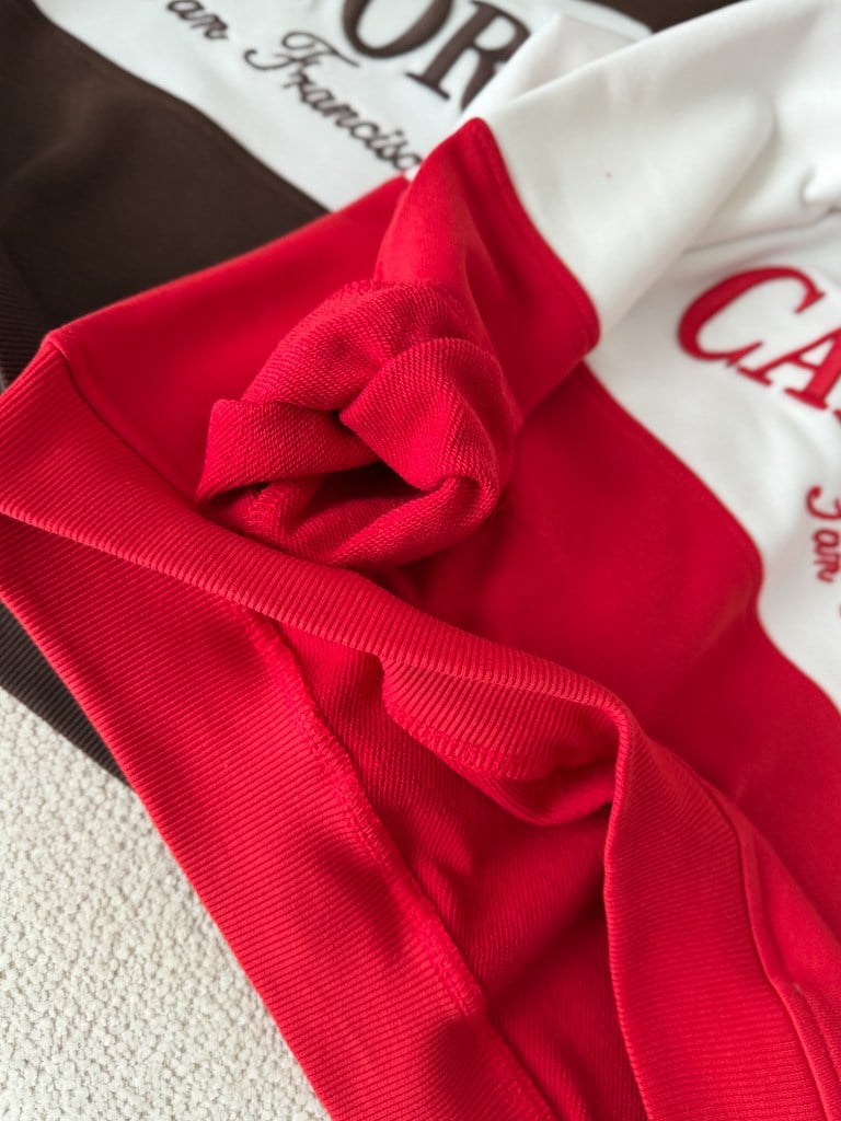 Kırmızı Ekru California Nakışlı İki İplik Pamuk Sweat