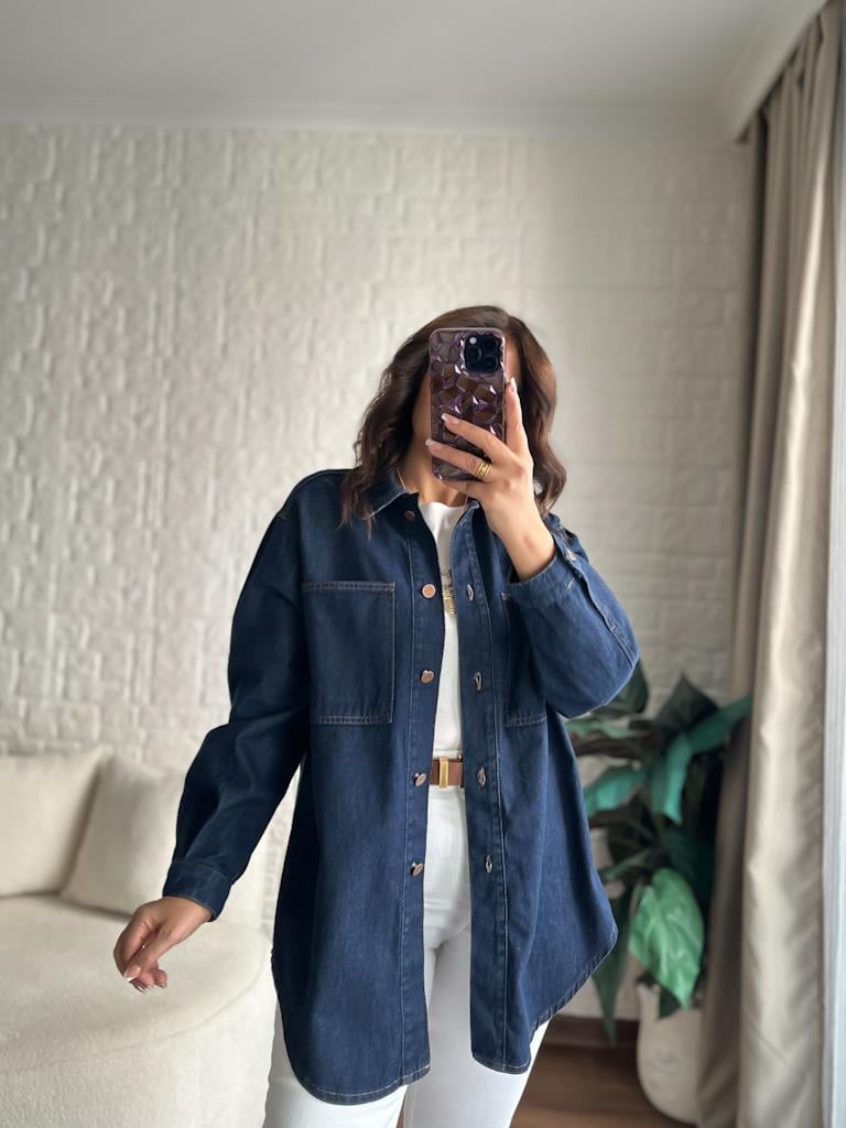 Koyu Lacivert Oversize Jean Ceket