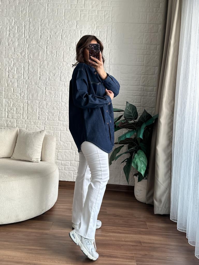 Koyu Lacivert Oversize Jean Ceket