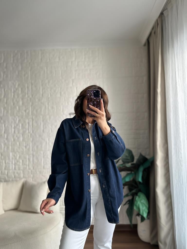 Koyu Lacivert Oversize Jean Ceket