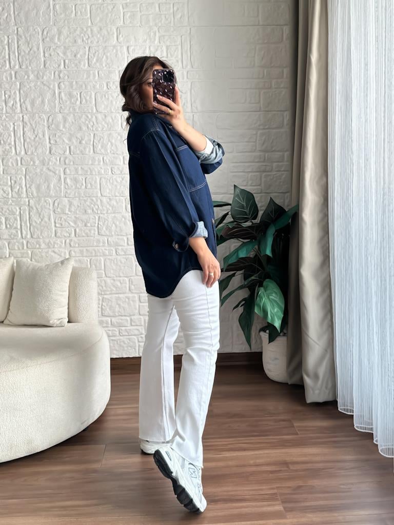 Koyu Lacivert Oversize Jean Ceket