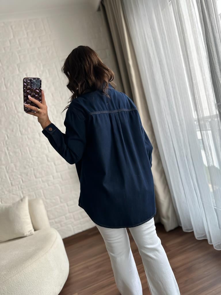 Koyu Lacivert Oversize Jean Ceket