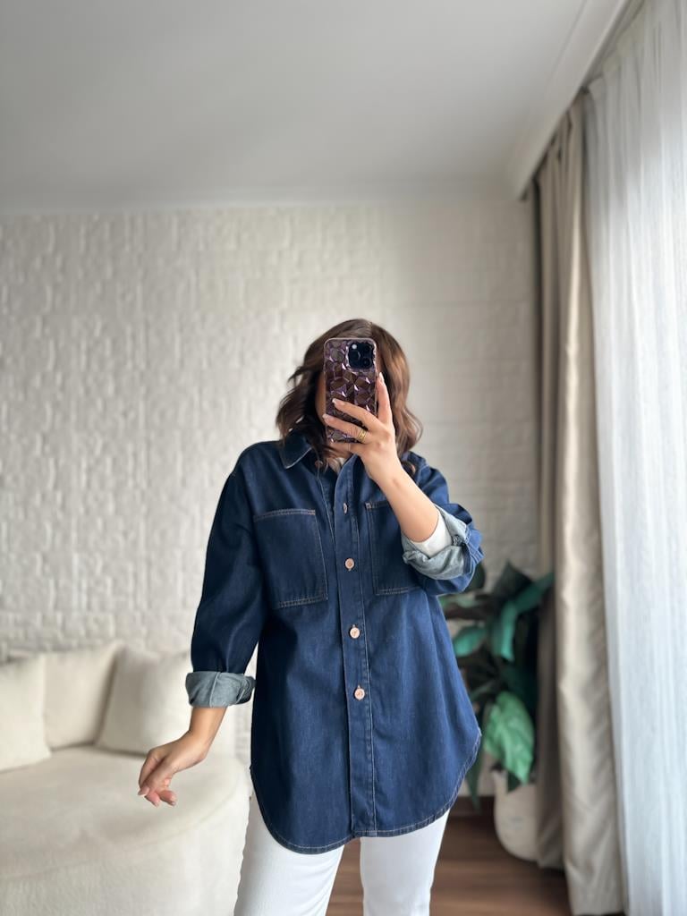 Koyu Lacivert Oversize Jean Ceket