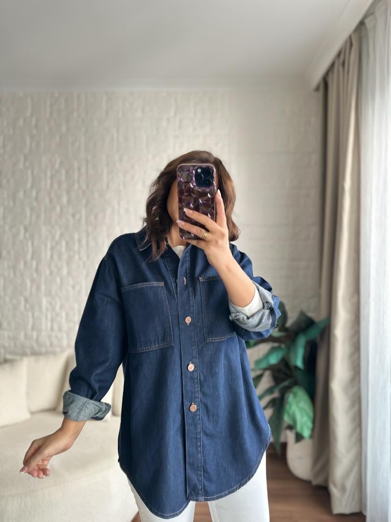 Koyu Lacivert Oversize Jean Ceket