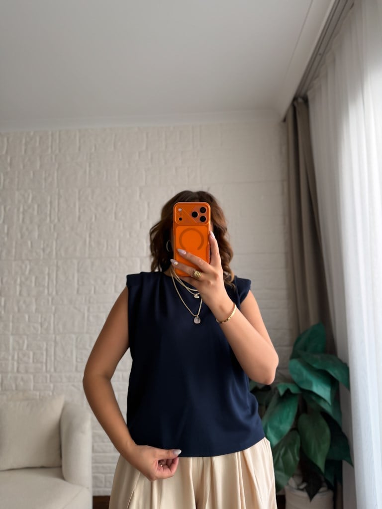 Lacivert Modal Vatkalı Bluz