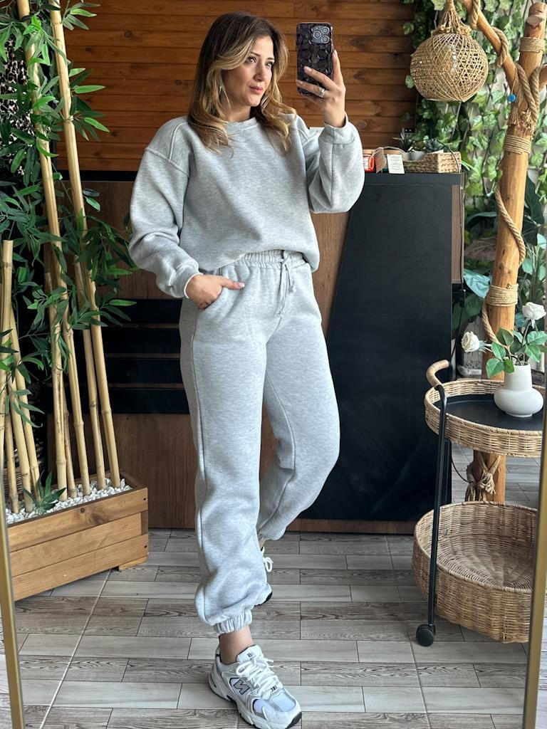 Lüks Kalite Omuzu Dikişli Oversize Basic Sweat Gri